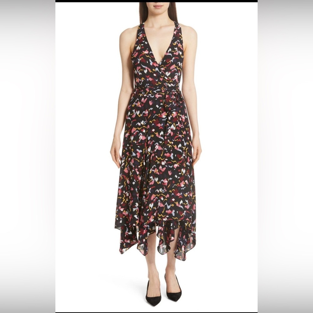 A.L.C. Roslyn Print Handkerchief Hem Silk Wrap Dress NWOT